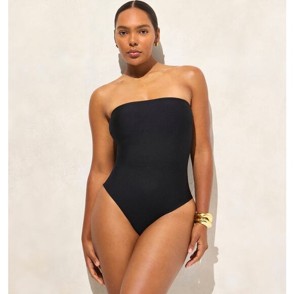 J.Crew Classic Sculp Gemma Bandeau One Piece Swimsuit Sz 4 Black Removable Strap - Picture 1 of 10